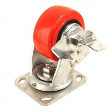 100mm Swivel Heavy Duty Castor with Red Wheel and Side Brake