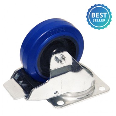 100mm Braked Swivel Castor with Blue Rubber Wheel