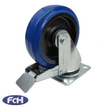 125mm Braked Swivel Castor with Blue Rubber Wheel